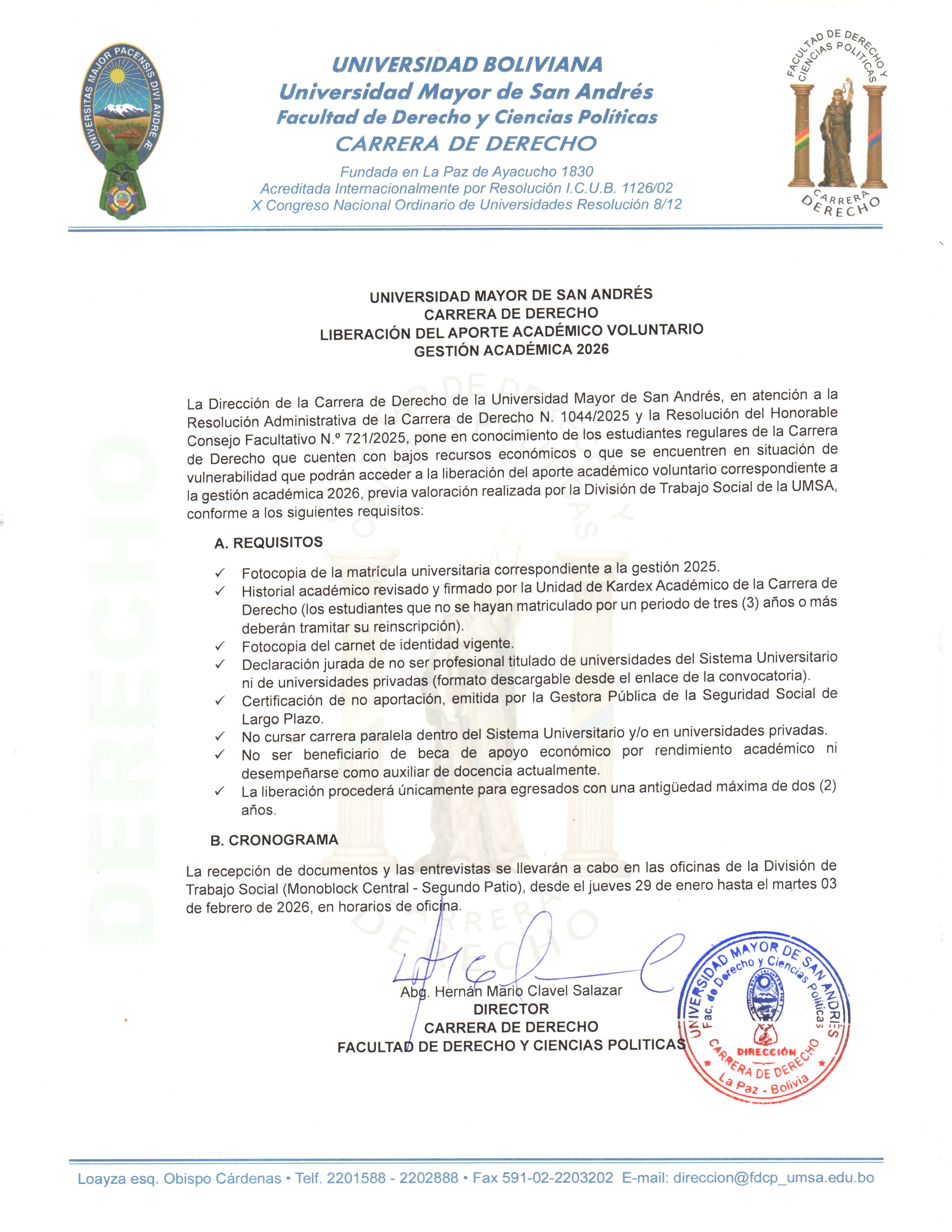 Liberacion Aporte institucional 2026